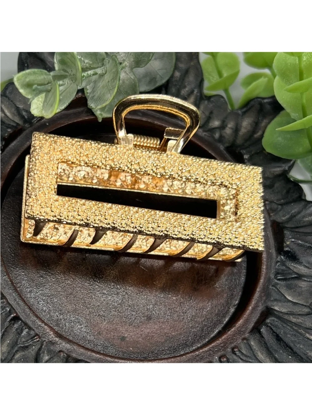 Gold Textured Rectangular Hair Clip - Women’s Hair Accessory FINAL PRICE DROP